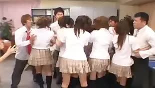 Whole two classes are involved into Japanese group sex